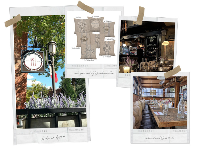 rustic pillows in Aspen bistro