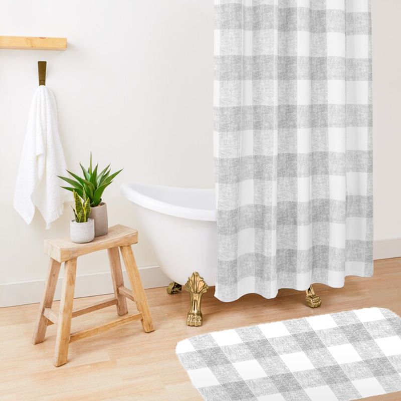 grey buffalo check shower curtain