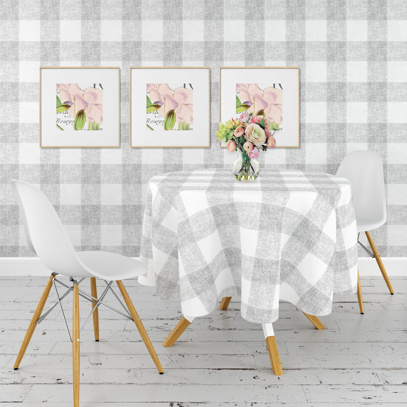 Grey Buffalo Check Wallpaper and Tablecloth